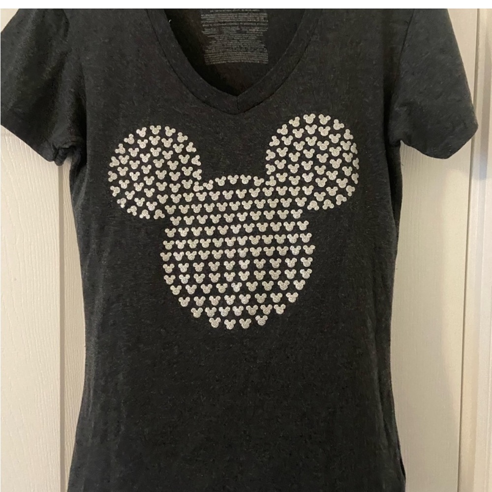 Disney Mickey Mouse Charcoal Gray‎ V-Neck Graphic Tee Size Small